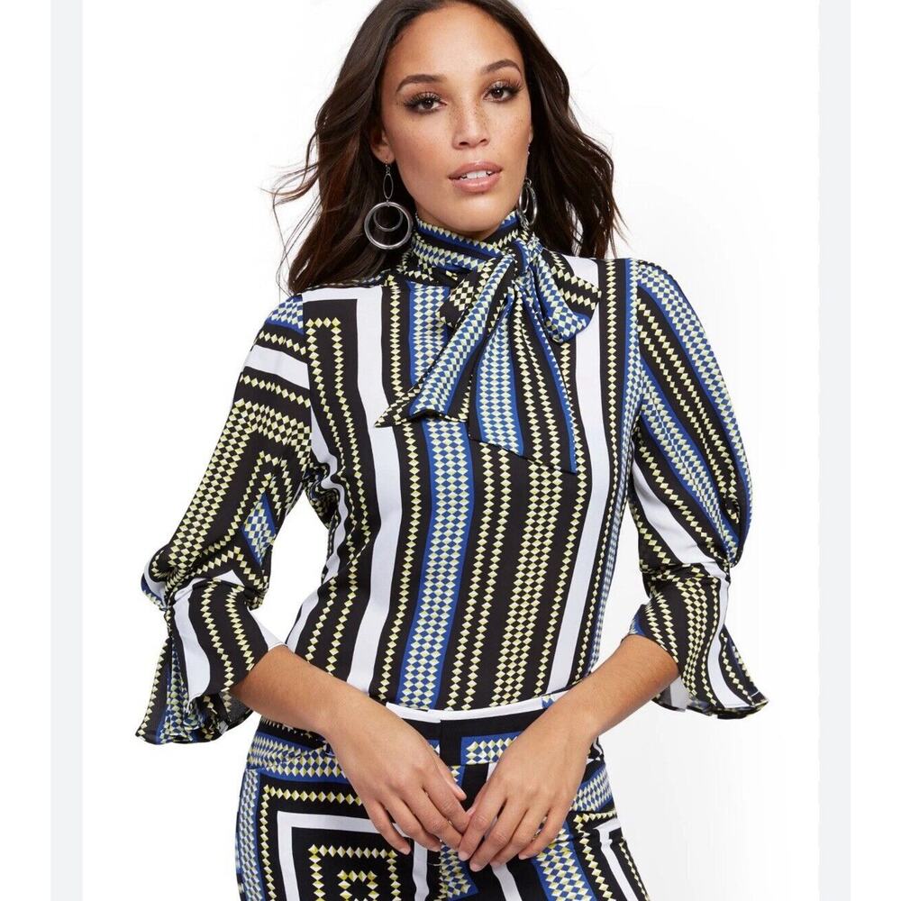 NWT Pleated-Sleeve Bow Blouse - 7th Avenue Small